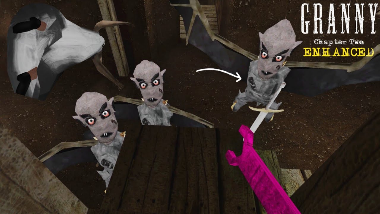Fighting against 3 Nosferatu Bat and Granny Granpda in Granny 2 Enhanced Update