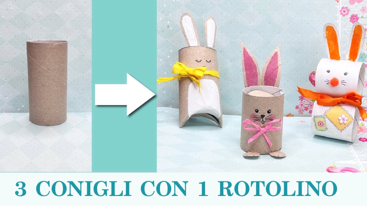 3 Coniglietti Pasquali con 1 rotolino di Carta Igienica (Riciclo Creativo) Arte per Te