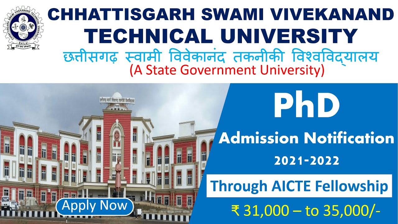 PhD Admission 2021 in Chhattisgarh Swami Vivekanand Technical University | PhD Admission Notice 2021
