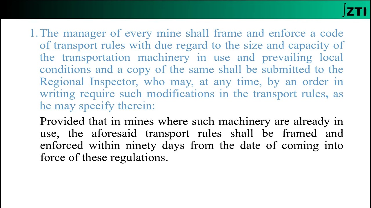 CMR 2017 Regulation 109 (Transport Rules)