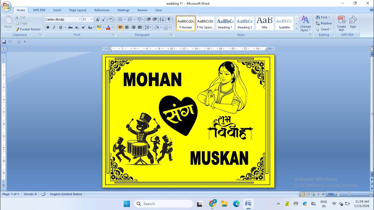 🔥 Wedding Poster kaise banaye | How to make a wedding poster in ms word | Poster design in ms word 