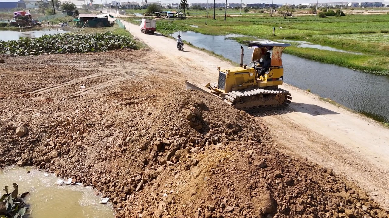Incredible! Land Filling Skilled Drivers in Action Bulldozer & Dump Trucks Moving Stone and Soil