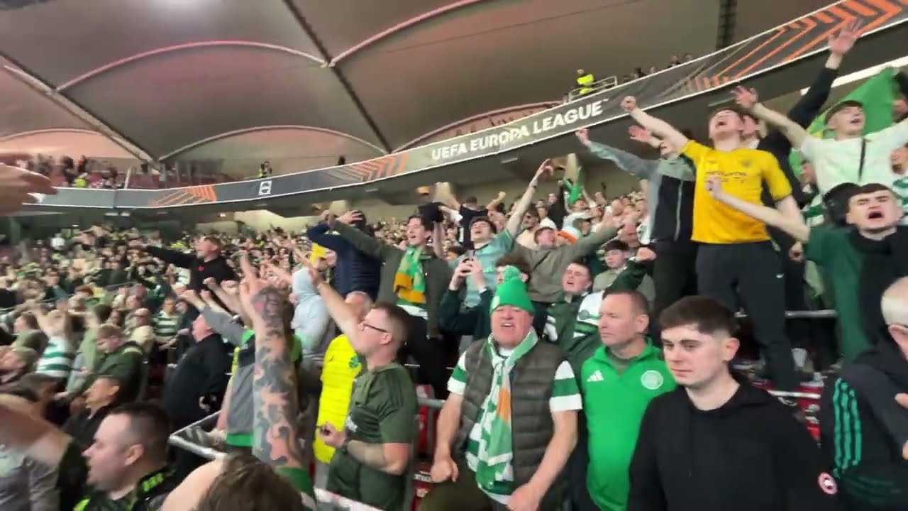 Empty MHP Arena but Celtic Glasgow Fans keep on singing: This is the day (2026-02-26, Europa League)