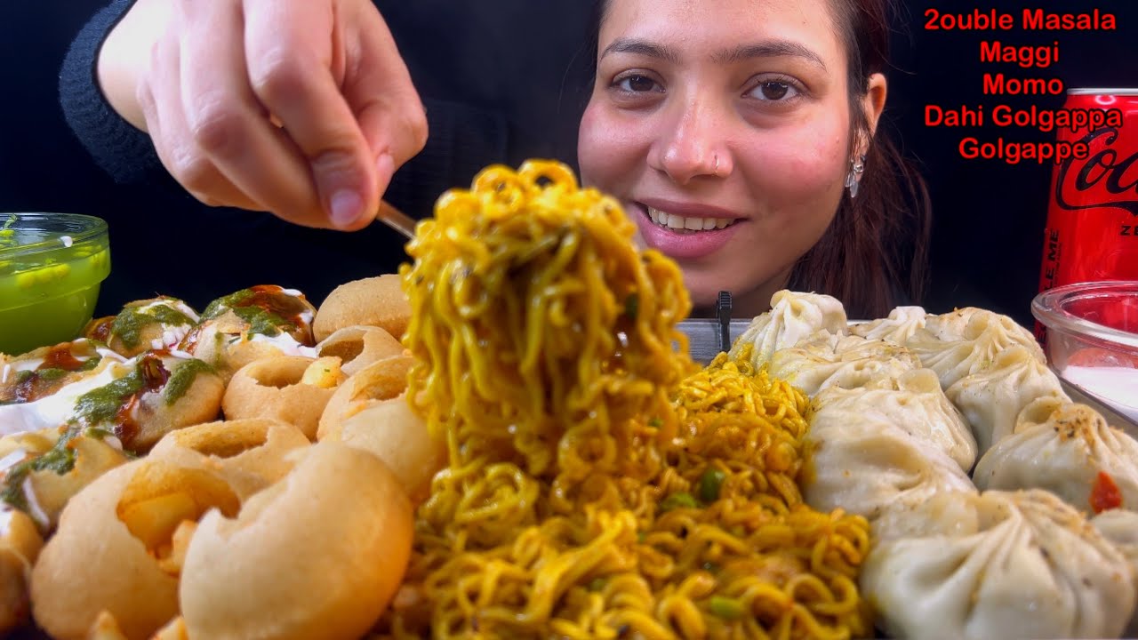 Eating Spicy🔥 2x Masala Maggi, Dahi Golgappe, Momo, Golgappe| Indian Street Food Eating Show | Asmr
