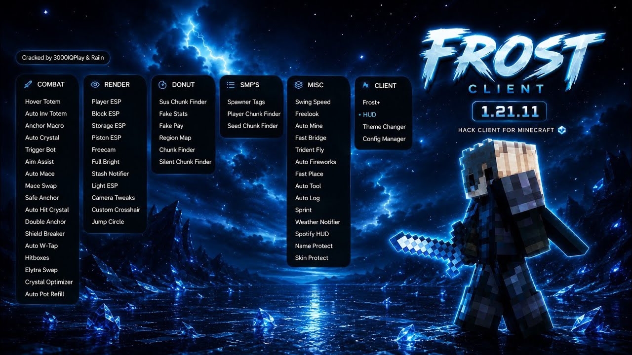 ⚡ (LT1) Frost Hack Client 1.21.11 Best PvP Client for Crystal And Sword| Mojo / Cracked TL Launcher