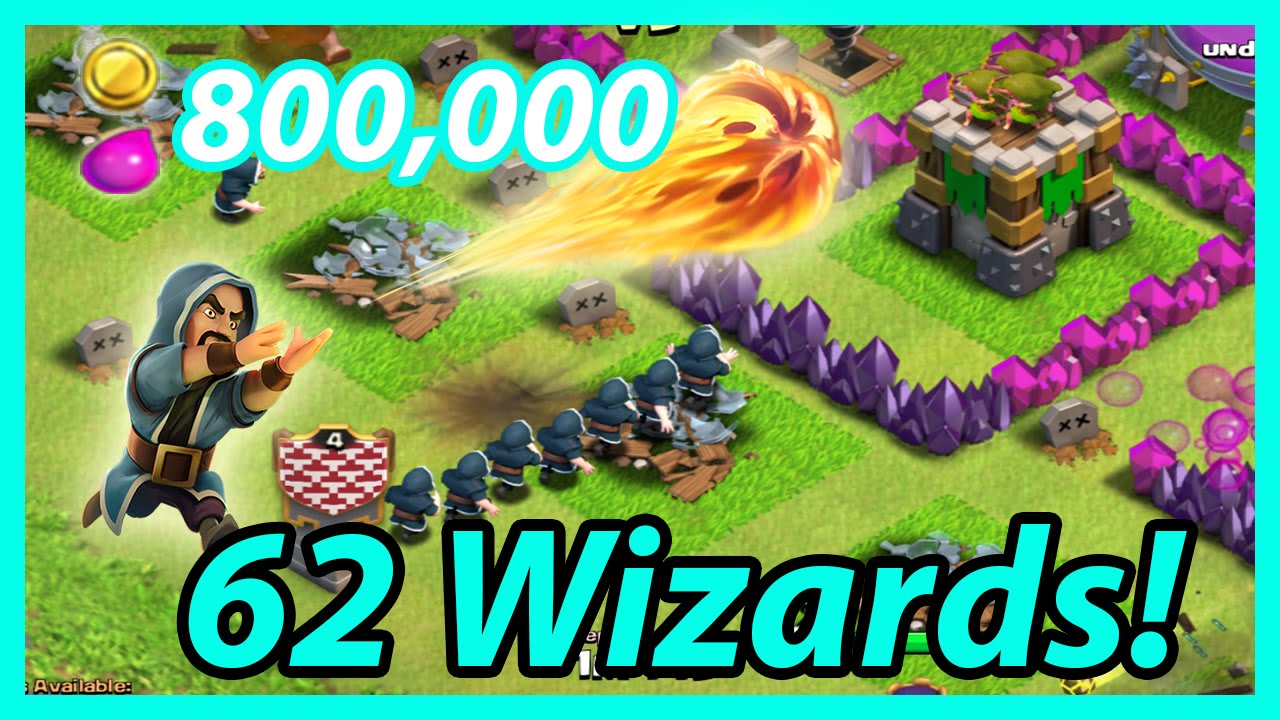 Town Hall 9 - 800k Resource All Wizard Attack Strategy | 62 Level 5 Wizards