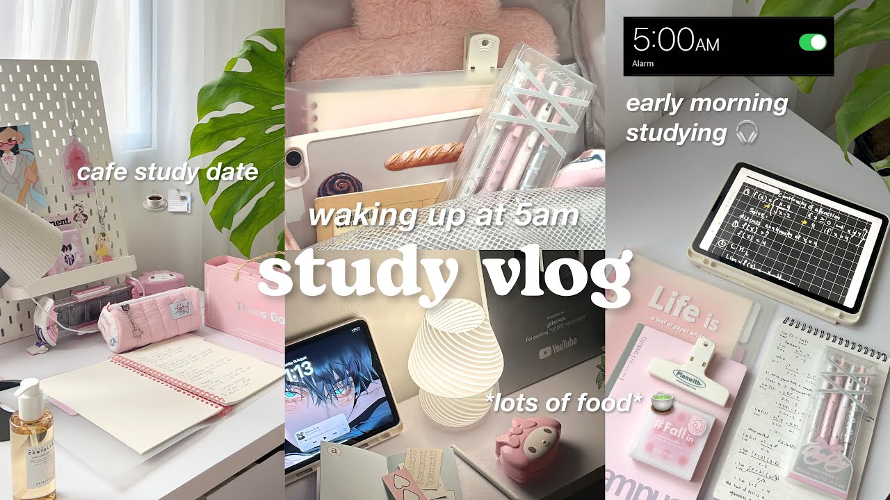 waking up at 5am 📑☕️ studying, preparing for tests, cafe study, lots of food | a productive vlog