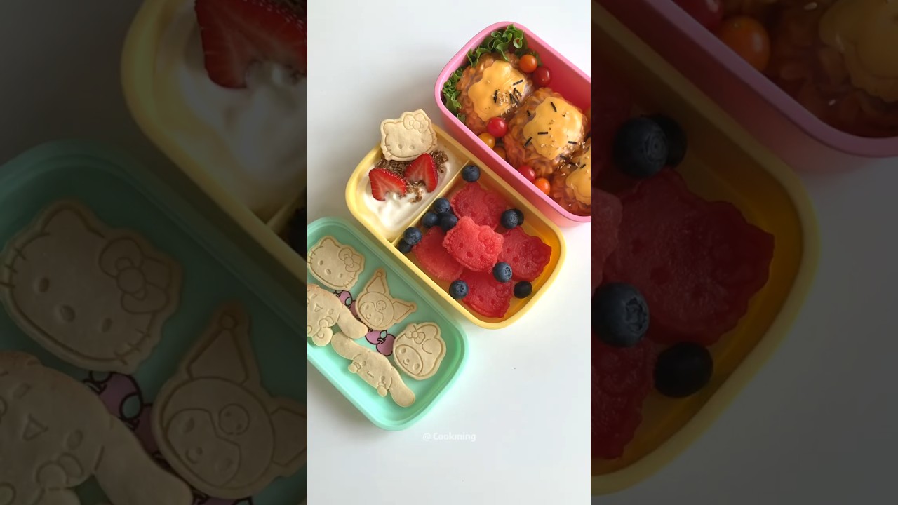 Pack a Hello Kitty Bento for My Daughter - day 12 🍱和我一起做便當#lunchbox #cooking  #bento#asmrvideo #food