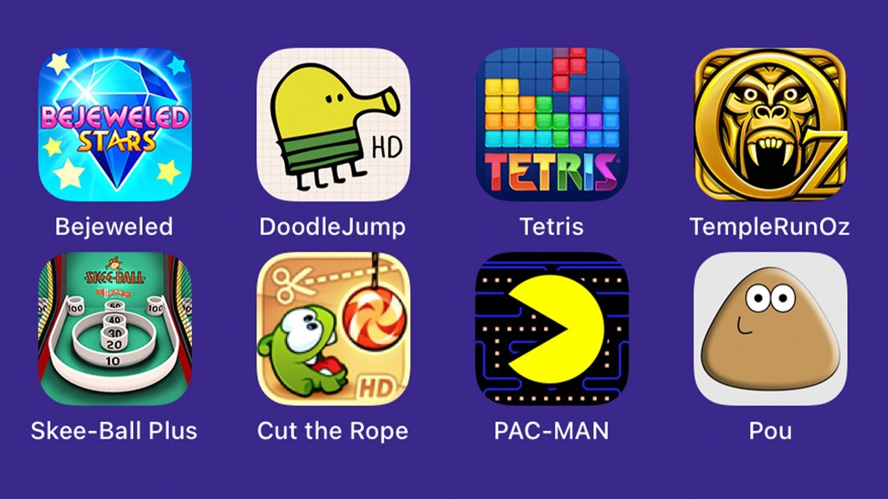 Bejeweled Stars - Doodle Jump - Tetris - Temple Run Oz - Skee-Ball - Cut the Rope - POU (игры для...