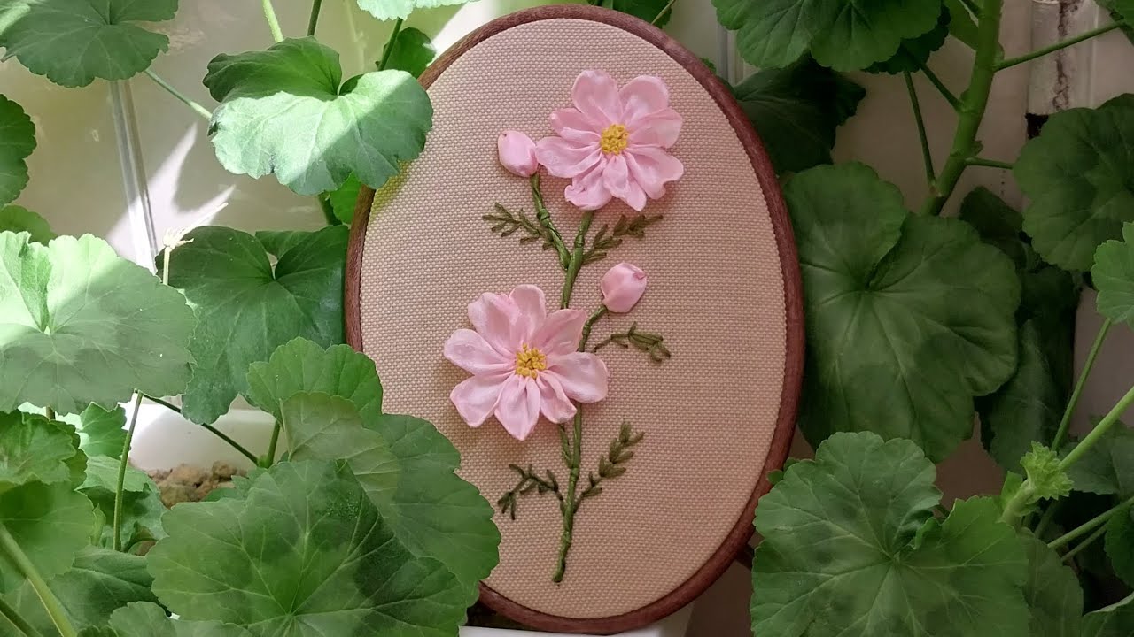 Beautiful flower ribbon embroidery design #embroidery #handembroidery 