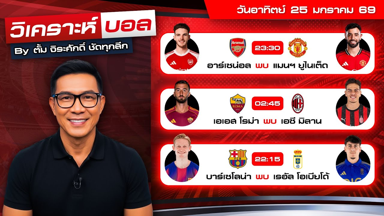วิเคราะห์บอลวันนี้ ทีเด็ดบอล วันอาทิตย์ที่ 25 มกราคม 69 By ตั้ม จิระศักดิ์ #วิเคราะห์บอลวันนี้
