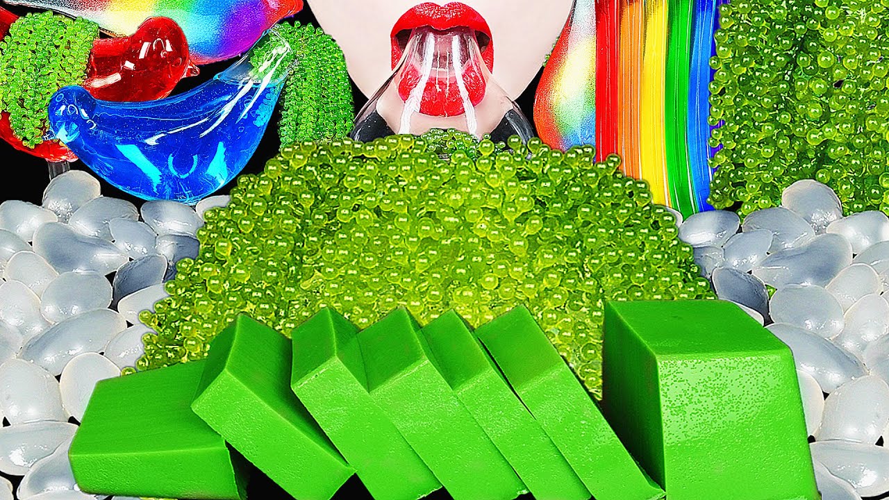 ASMR SEA GRAPES EATING RAINBOW DRINKING SOUNDS, EDIBLE PEBBLES, BABY BOTTLE BOBA, BIRD GLASS 신기한 물먹방