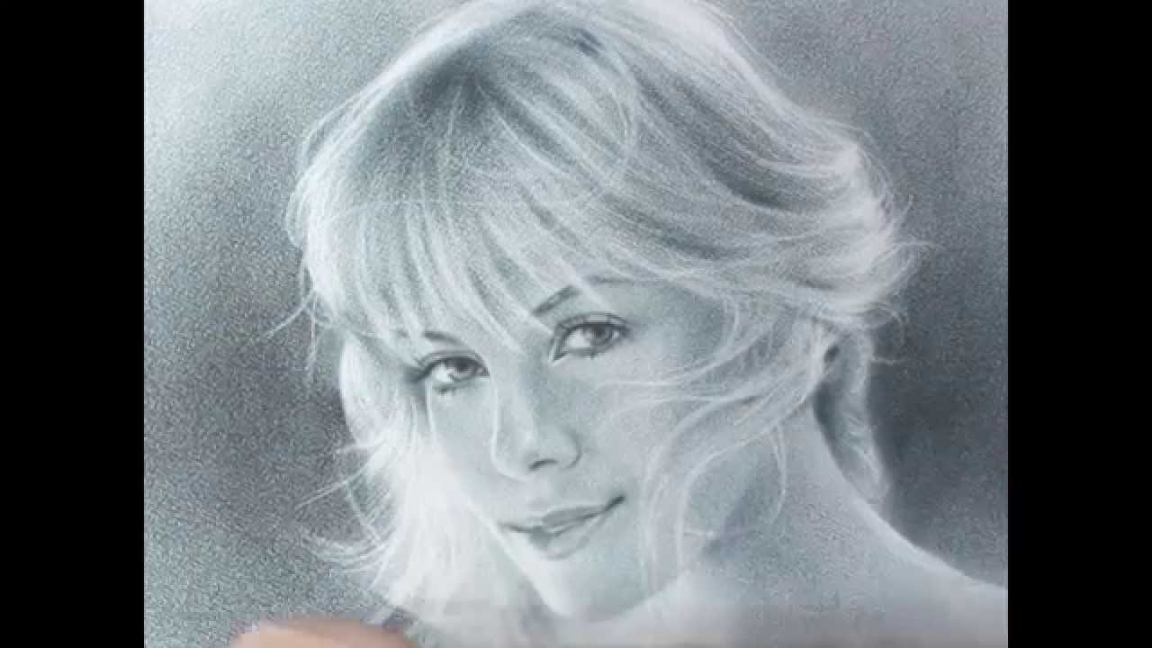 Speed drawing portrait of Charlize Theron a dry brush time-lapse video. Etude #9