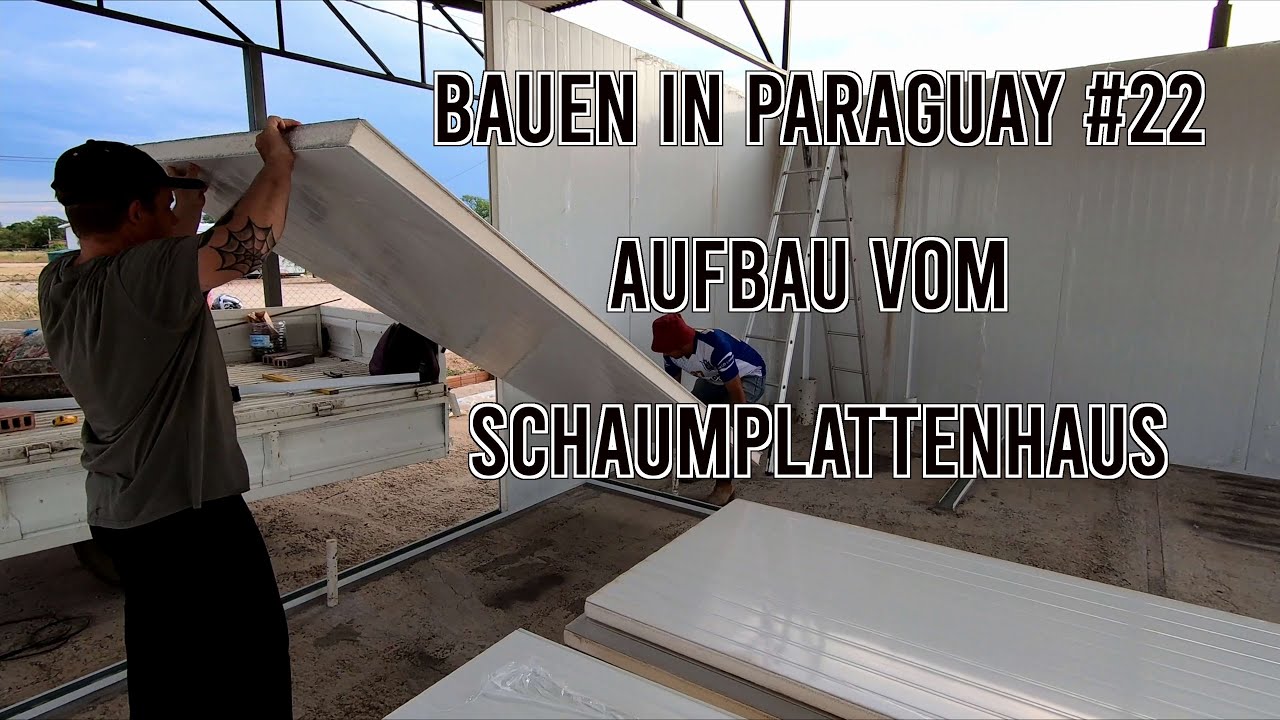 Wir stellen die Wände vom Schaumplattenhaus auf
