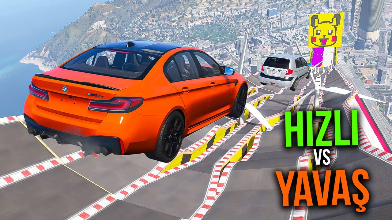 Быстрые vs Медленные Машины на Трассе со Скоростными Буграми - GTA 5