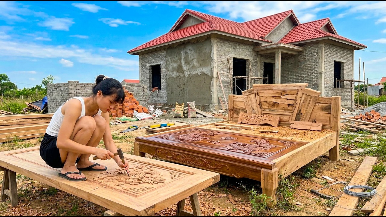 A Talented Young Girl Builds Doors and a Bed Alone for Her Unique New Home | Free Bushcraft