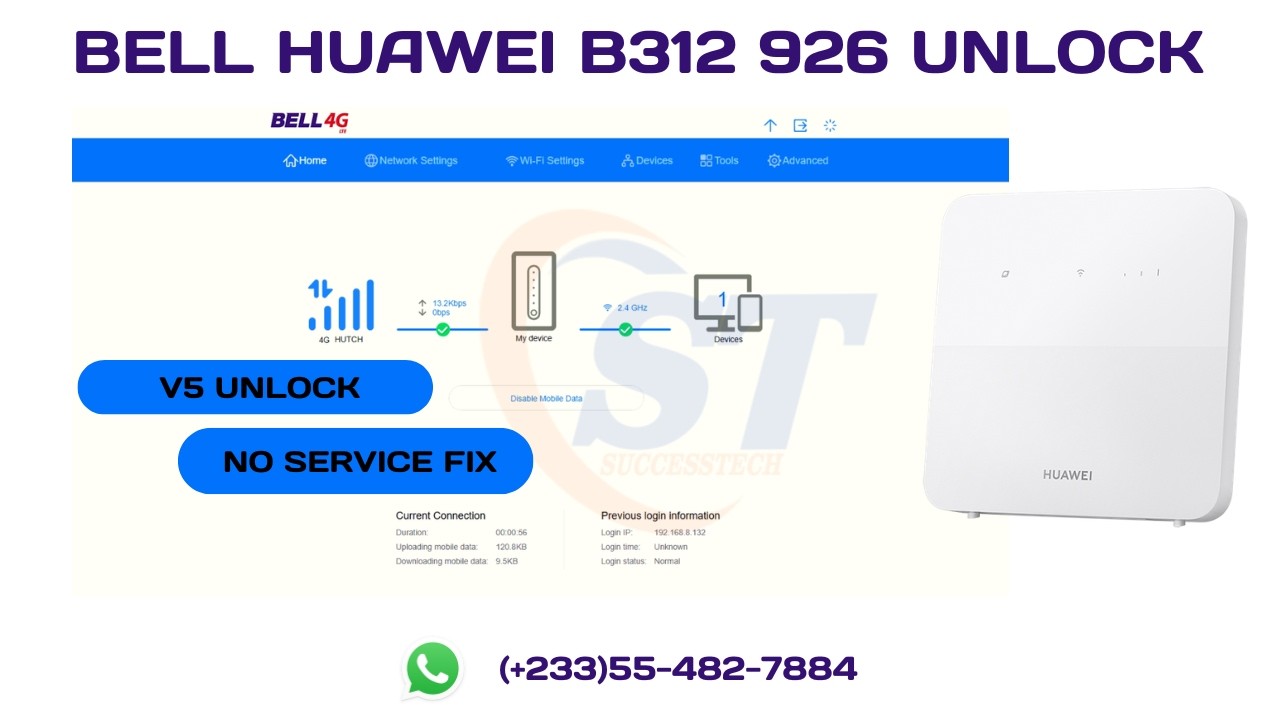 How To Unlock BELL Huawei B312 926 100% Permanent By SuccessTech