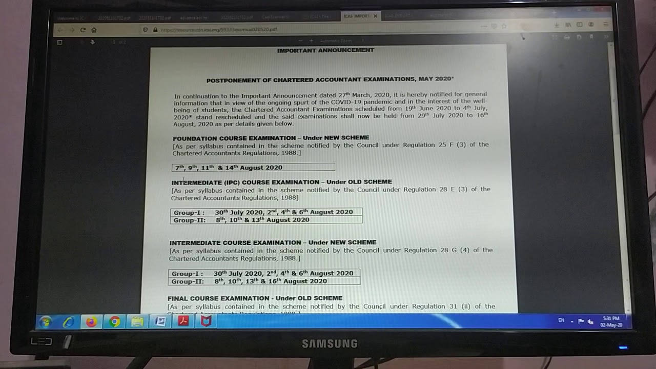 ICAI again postponed CA Foundation,Inter, & Final Examination!! (short video)