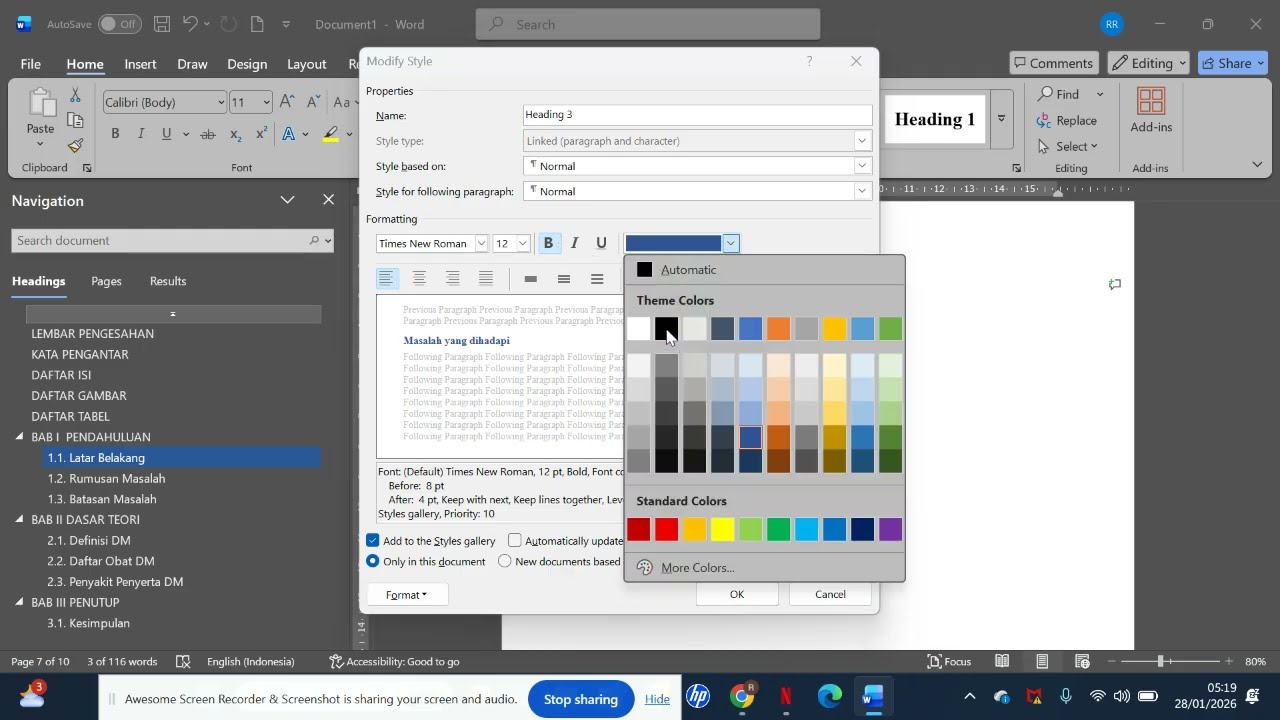 Pembuatan Daftar Isi, Gambar dan Tabel secara Otomatis