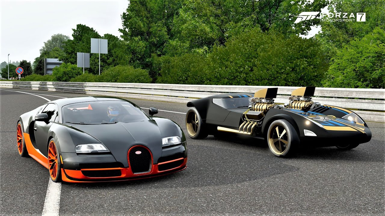 Forza 7 Drag race: Bugatti Veyron SS vs Hot Wheels Twin Mill