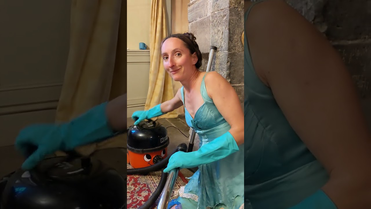Vacuuming with green gloves and summer dress (!) part 2