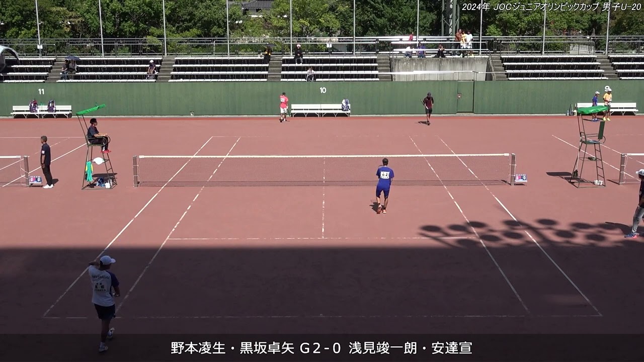 2024年 全日本ジュニアソフトテニス選手権大会 男子U-20 ダブルス 準決勝 野本凌生・黒坂卓矢(法政大学・日本体育大学) 対 浅見竣一朗・安達宣(早稲田大学)
