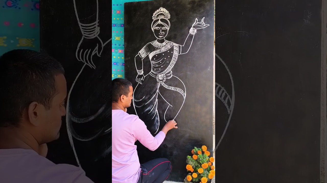 How to classical dancer pose draw | chalk on blackboard ❤️ #art #classicaldance 