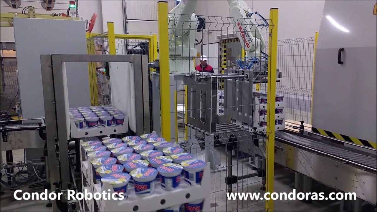 KAWASAKI Robot Plastic and carton tray robotic palletizing (yogurt)