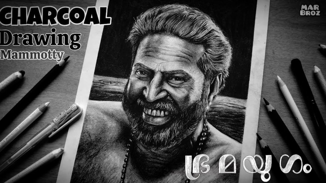 BRAMAYUGAM Mammootty Drawing | Charcoal Drawing | MAR BROZ