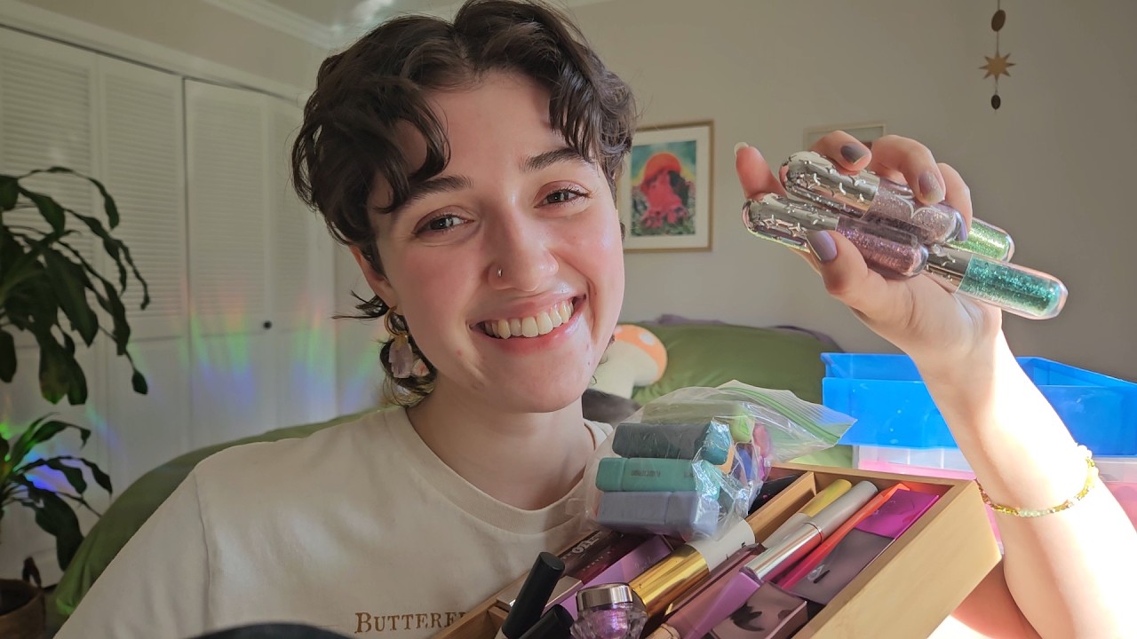 ASMR Rummaging Through and Decluttering My Makeup Collection 💖 (whispered, drawer organizing)