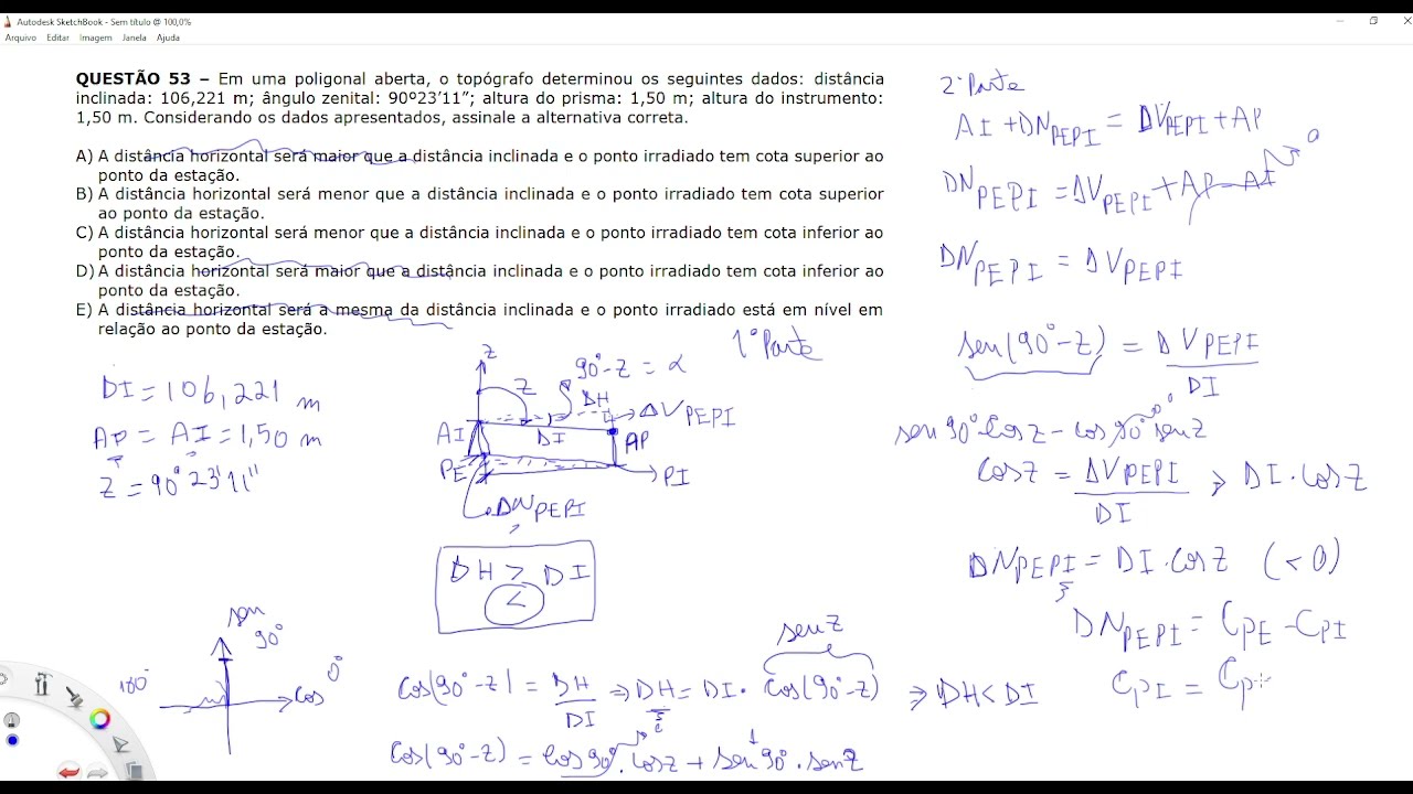Topografia - Distância e Diferença de Nível - Questão de Concurso