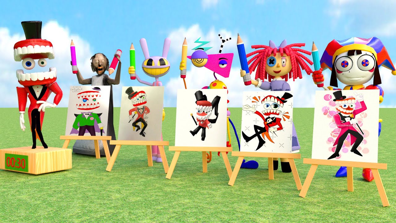 The Amazing Digital Circus Challenge Draw Portrait Caine's 5 Times - who can draw the best portrait?