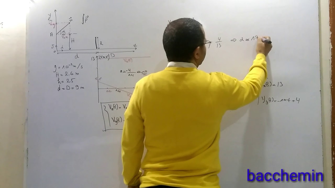 تصحيح وطني 2013 فزياء تمرين دراسة حركة كرة في مجال الثقالة علوم فزيائية bacchemin