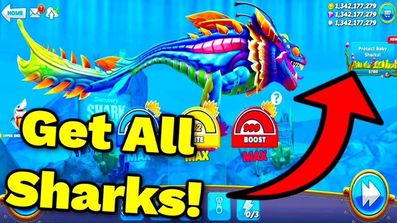 Hungry Shark World Unlimited Pearls and Gems - How I Got All Sharks (Megalodon & Mecha Sharkjira)