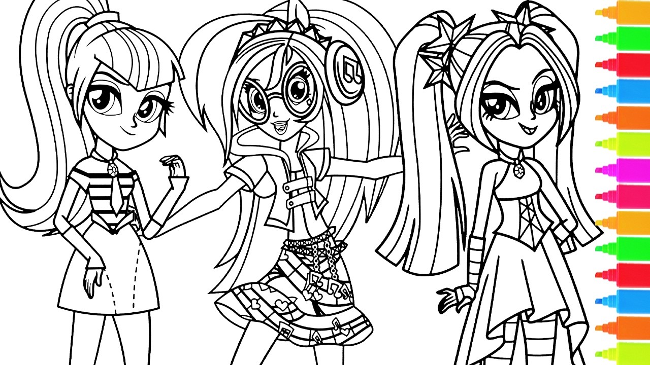 Coloring My Little Pony Equestria Girls DJ Pon Sonata Dusk Aria Blaze | MLP Coloring Book Page