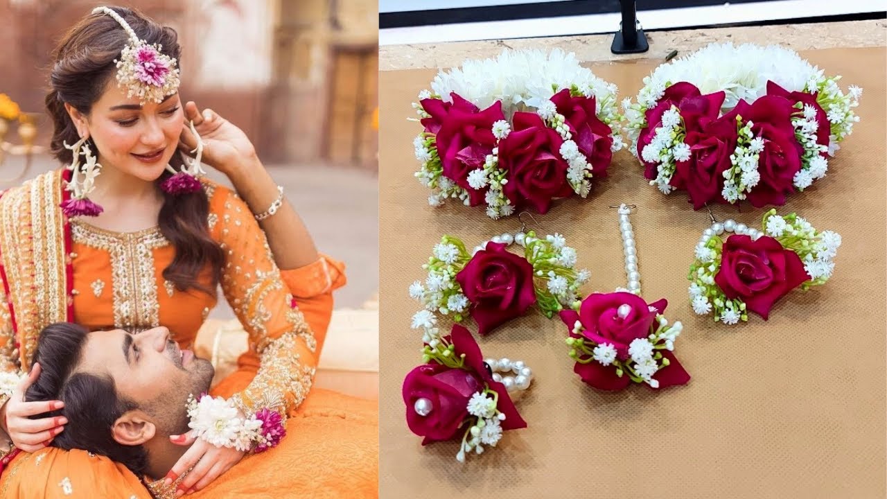 Making Artificial Flower Gajray-Jewellery Set 2 hands kangan,Earrings,Mehndi,Bridal,Wedding tutorial