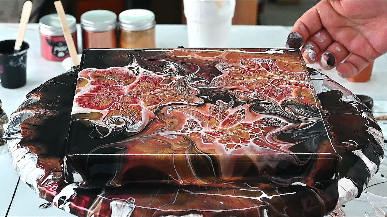 (808) Shimmery Autumn leaves ~ Bloom technique with This little piggy pigments ~ Fluid art painting