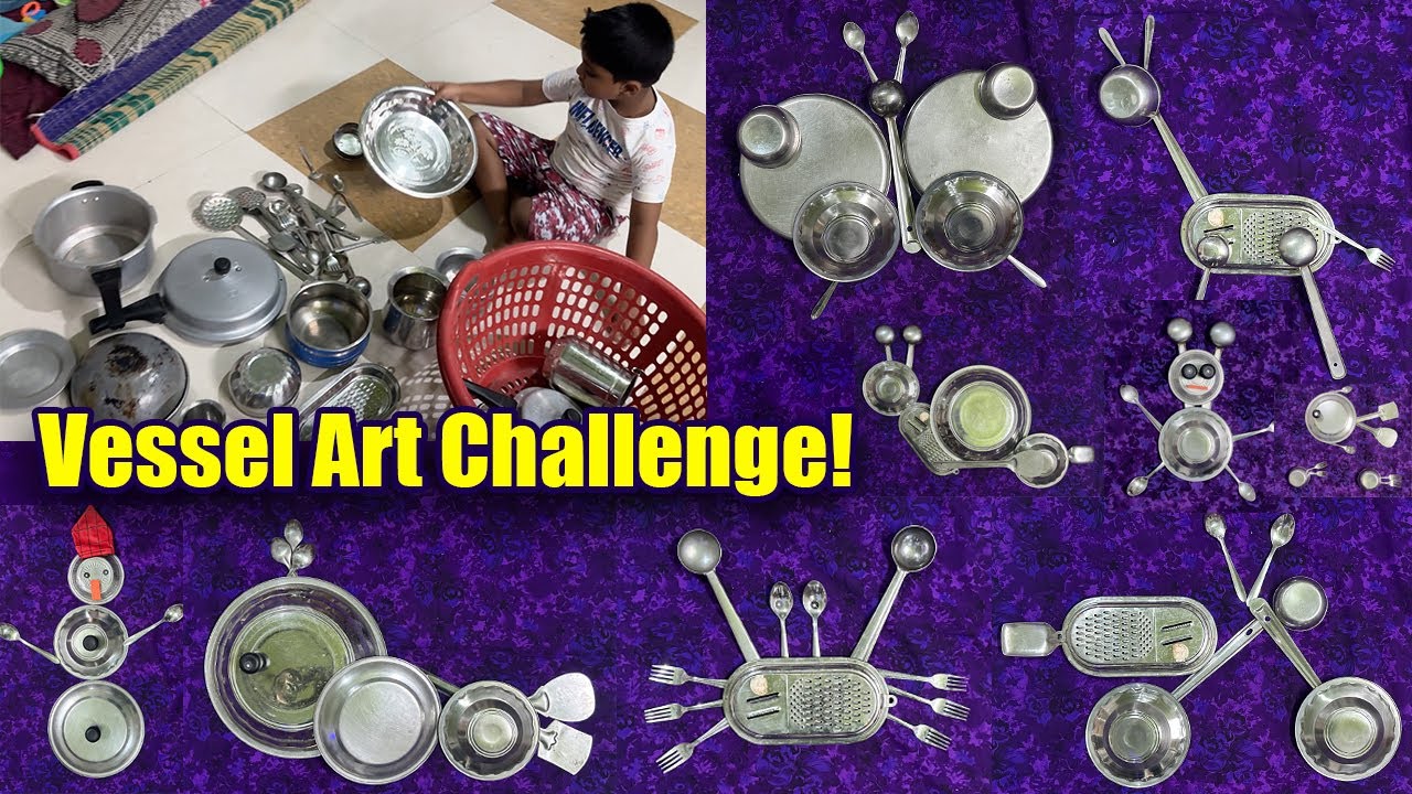 kitchen vessels art | Fun and easy way to make characters using utensils | family bonding activities