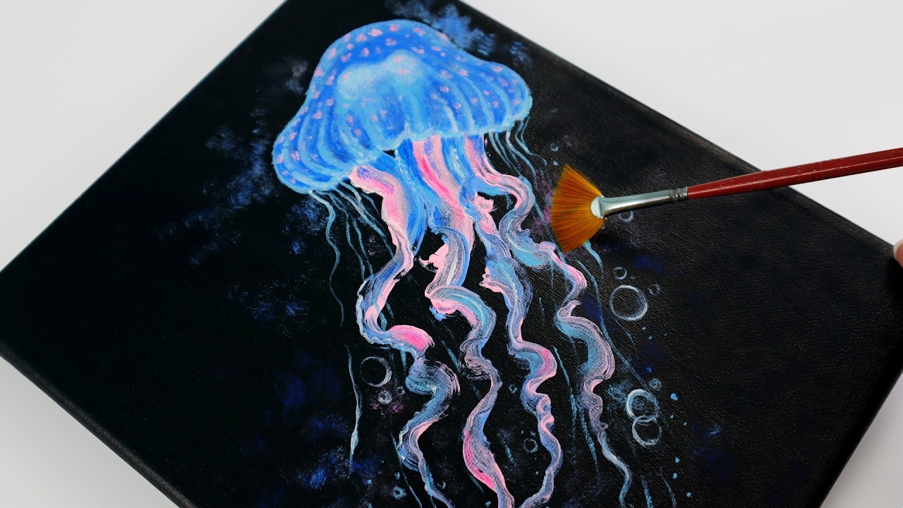 How to Paint a Jellyfish (Acrylic Painting Tutorial) | Blacklight Jellyfish Painting | Easy Beginner