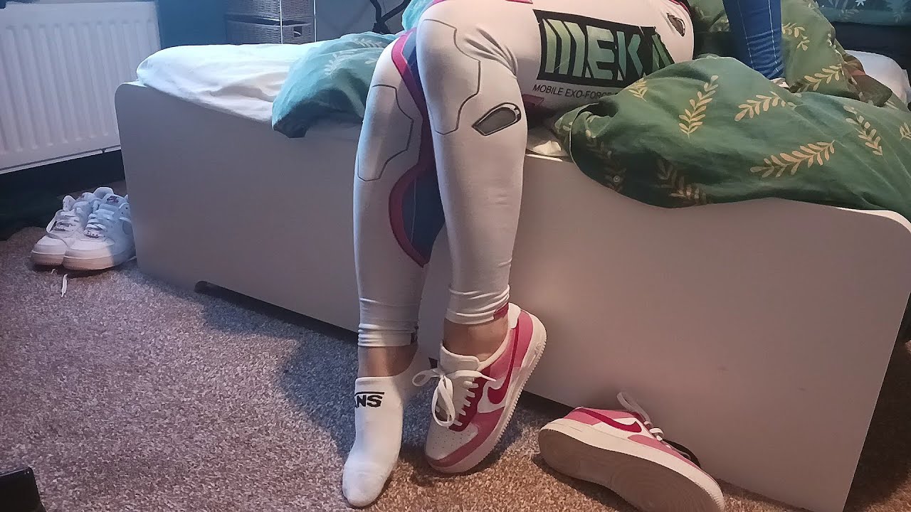 Dva Jumping on her Bed in Nike AF1s and Vans Ankle Socks