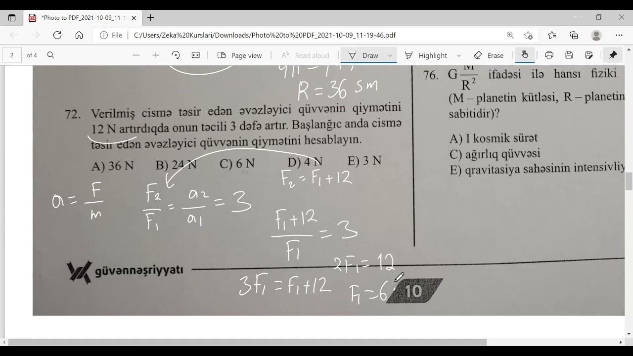Güvən sınağı 1 fizika suallarının izahı. Mövzular açıqlamada ⤵ 30 sual