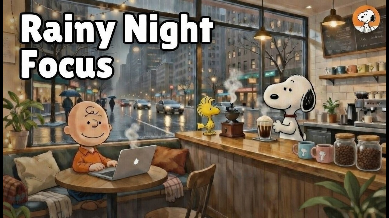 Rainy Night Coffee Shop ☕ Snoopy Jazz Lo-Fi for Deep Focus (1 Hour)