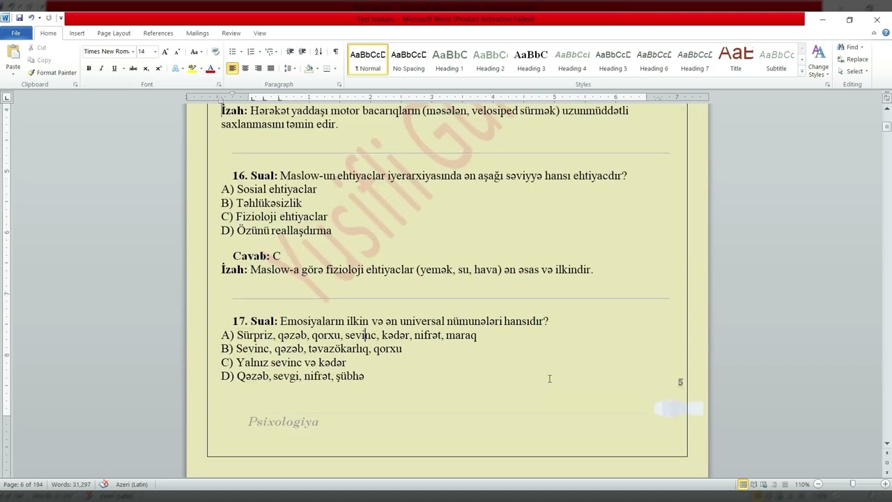  Test və Müsahibə mərhələsi üçün: Ümumi testlər.(Nümunə)
