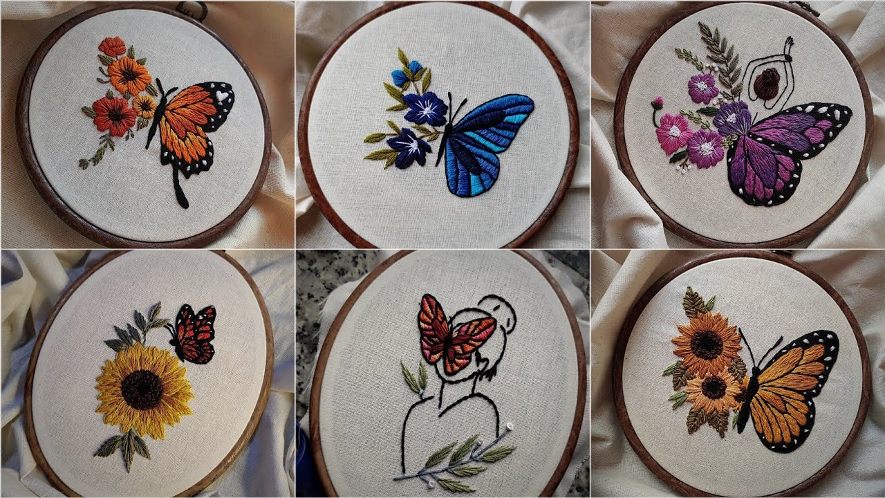 Butterfly embroidery compilation || Embroidery for beginners - Let's Explore