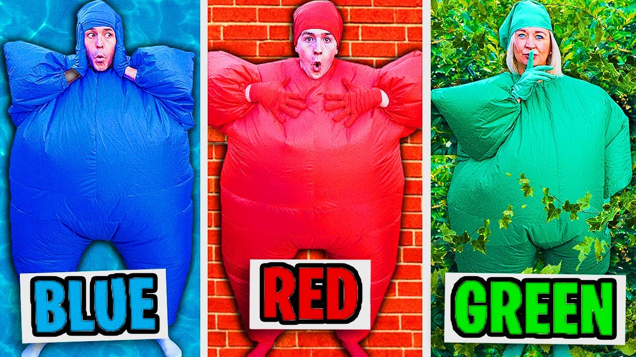 *EXTREME* Camo HIDE AND SEEK using only ONE Color Inflatable Costume...