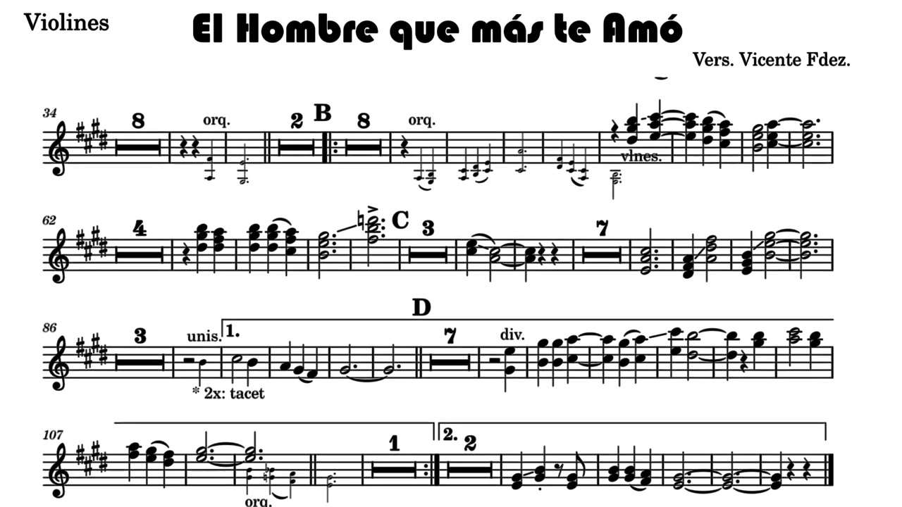 15. El Hombre que Más te Amó - Partitura para Violines