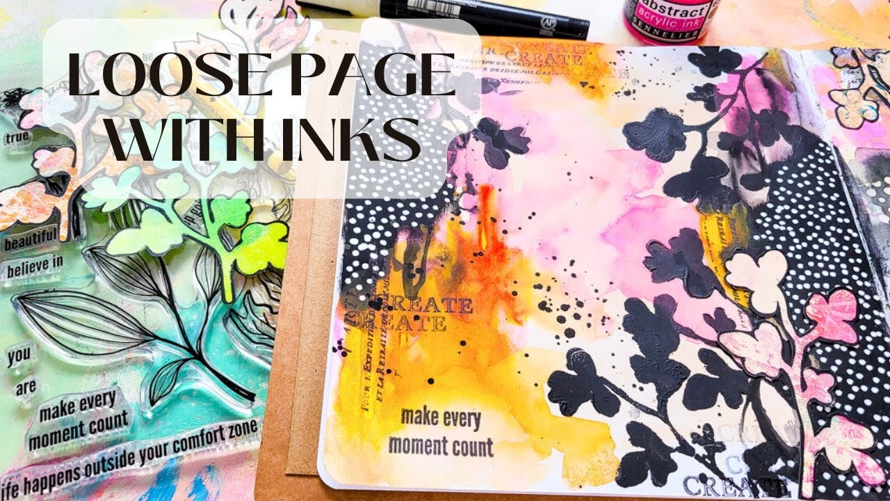 Abstract Mixed Media Art Journaling with Inks, Watercolor Crayons and Collage Fodder