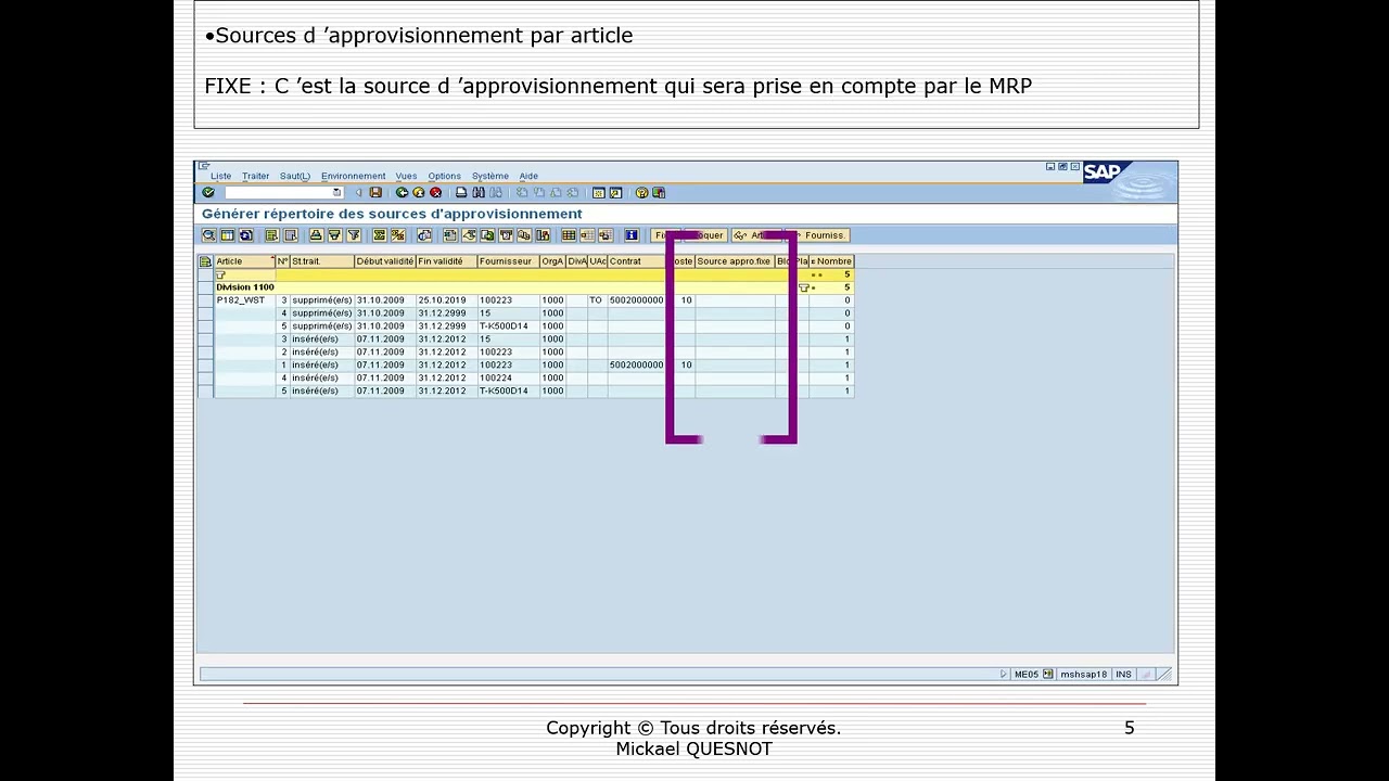 GU SAP ECC ME05 Cr&eacute;ation du RSA