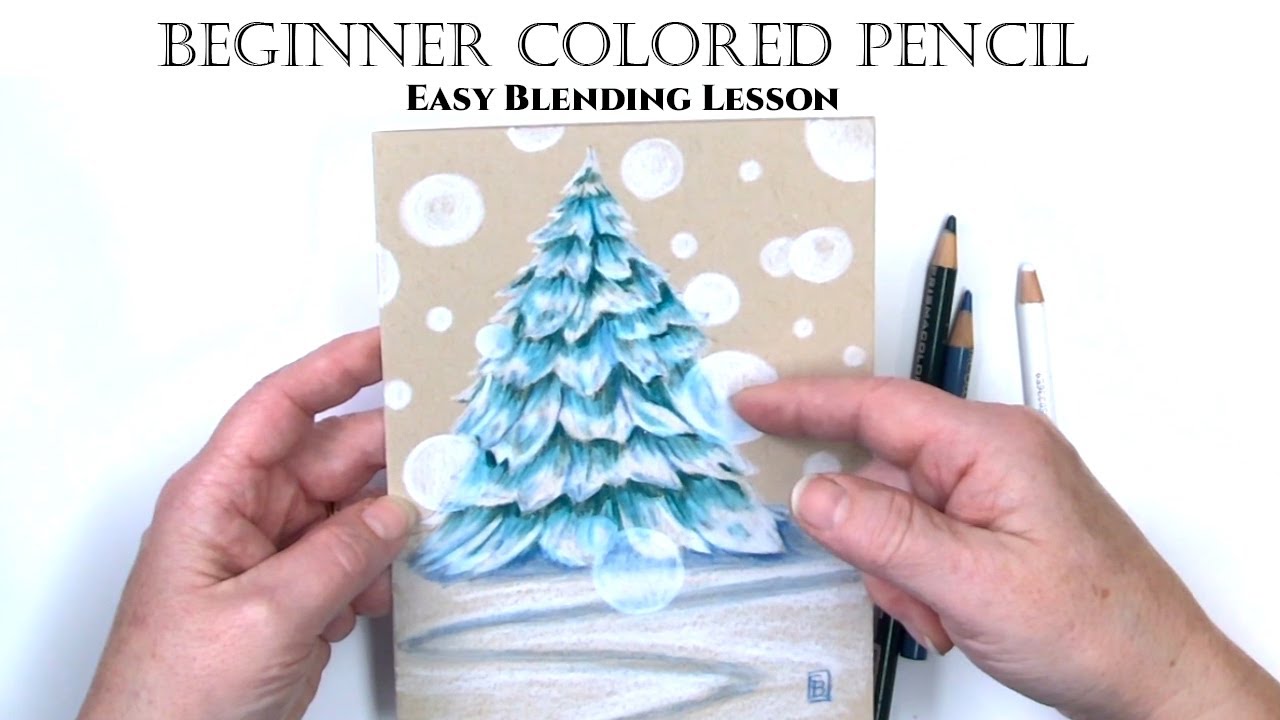 Easy Card Just 3 Colored Pencils - Snowy Winter Tree Bokeh Effects