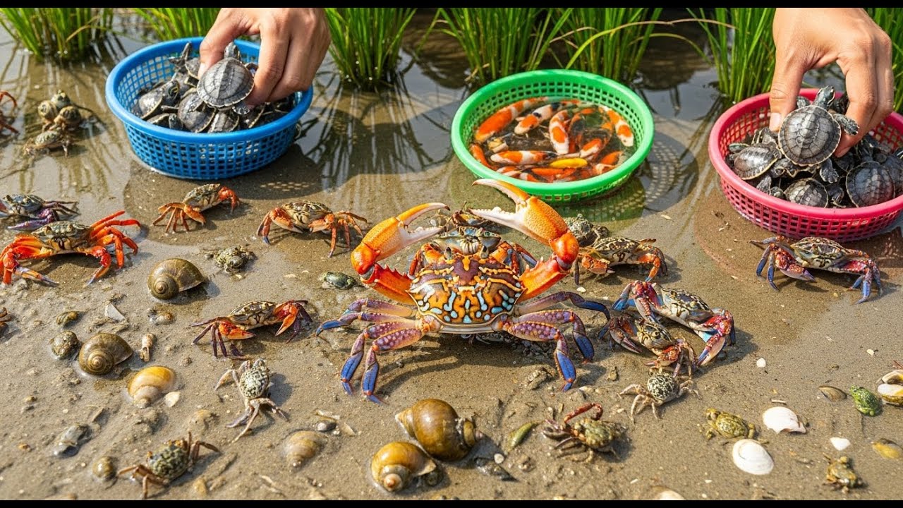 Catching Dozens of Tiny Turtles & Fish by Hand | Real Village Aquaculture